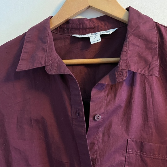 Old Navy 100% Cotton Boyfriend Shirt, Latge, Burgundy - Picture 2 of 7